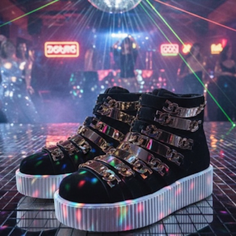 N.Y.L.A. High Top Chain Bling Black and Gold Booties